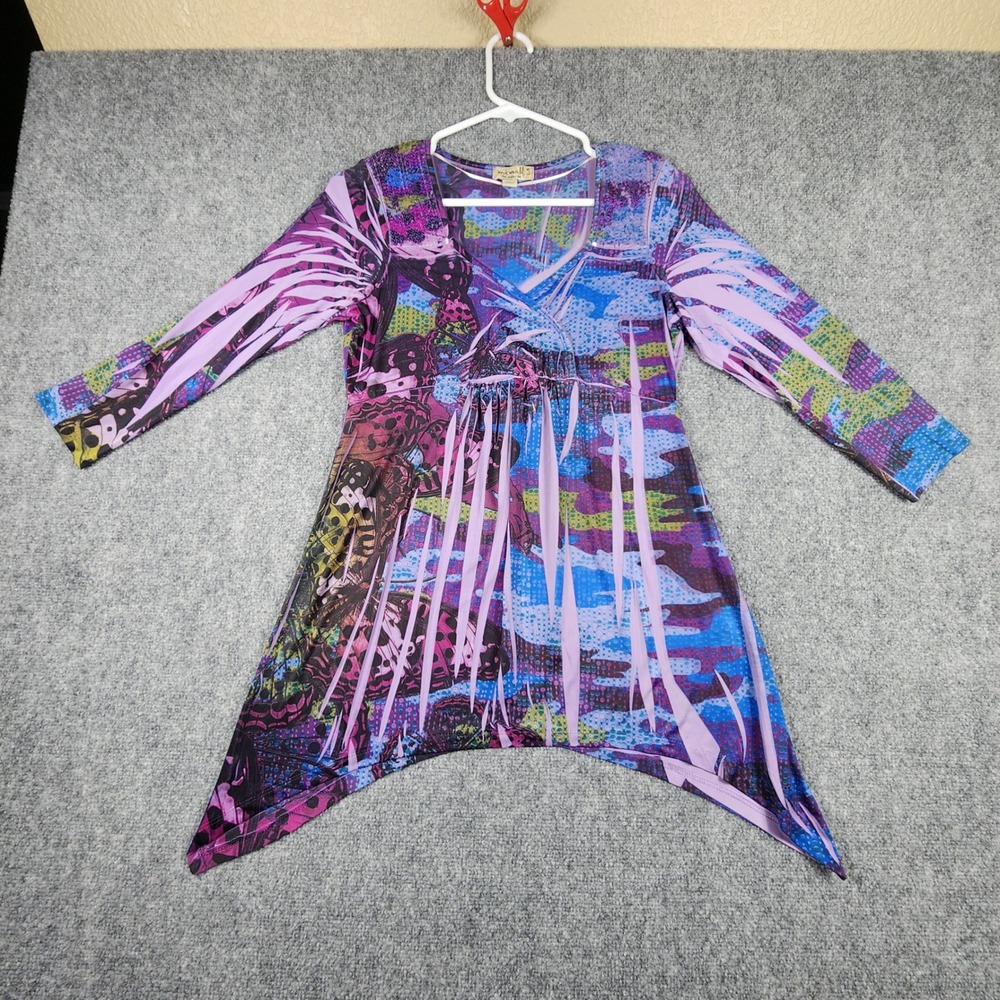 One World Live and Let‎ Live Purple Butterfly Sharkbite Tunic Top Medium
